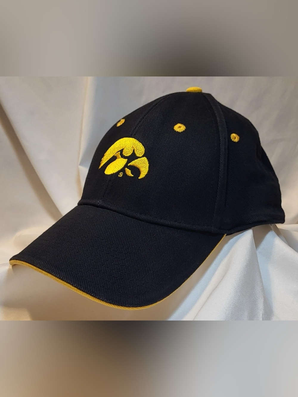 Official lowa Hawkeyes Baseball Cap Hat Black & Gold Tigerhawk Adjustable - OSFM